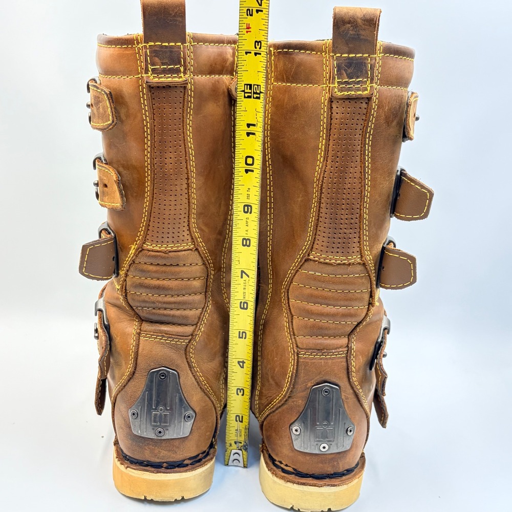 Icon 1000 Elsinore Mens 8.5 Brown Leather Motorcycle Boots Buckle Rugged Biker - Picture 9 of 16